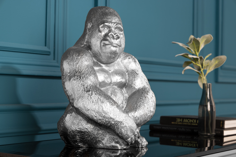 Dekorative Gorillafigur KONG 40cm silber handmade Metall Skulptur