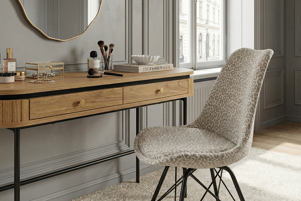 Design Stuhl SCANDINAVIA MEISTERSTÜCK beige grau Chenille schwarz Metallgestell