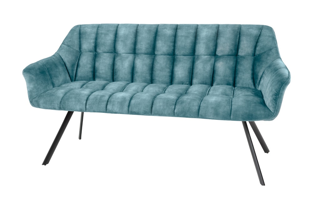 Esszimmer Sitzbank PAPILLON 165cm petrol Samt mit Lehnen schwarzes Metallgestell