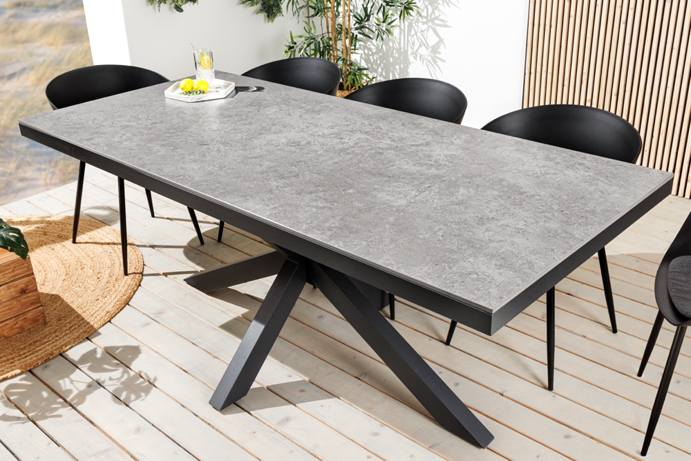 In- und Outdoor Esstisch GALAXIE 160cm hellgrau Keramik anthrazit Aluminium