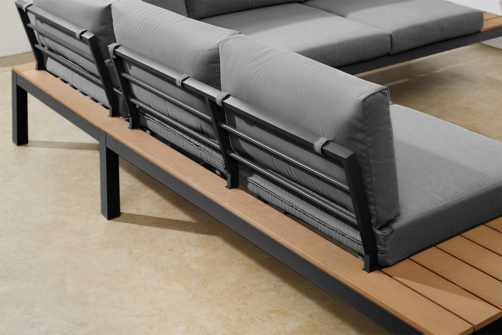 Große Garten Sitzgruppe MIAMI LOUNGE 240cm anthrazit Aluminium wetterfest Outdoor inkl. Kissen