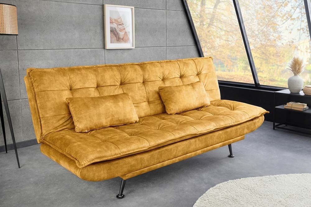 Schlafsofa JAZZ 190cm senfgelb Samt 3-Sitzer Couch