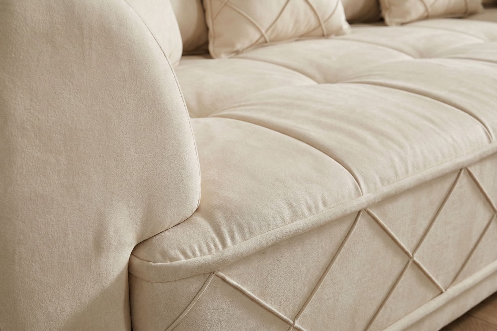 Modernes XXL Ecksofa DECADENCIA 320cm beige Samt Bigsofa inkl. Kissen