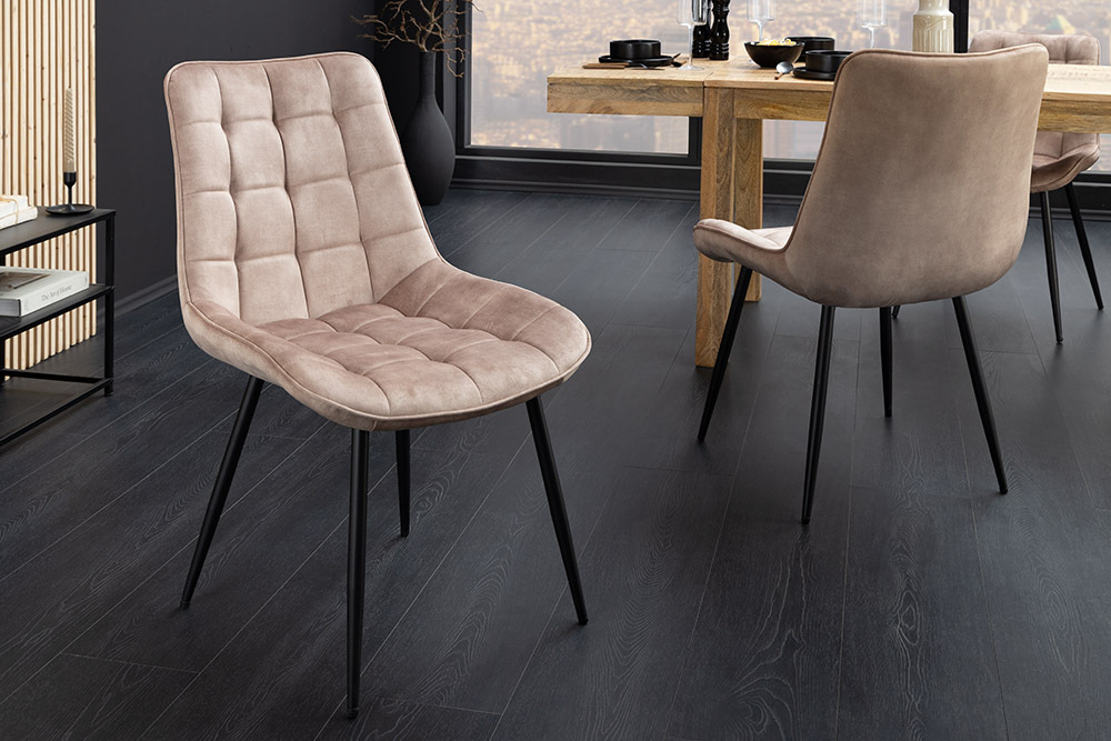 Design Stuhl ROADSTAR champagner greige Samt schwarze Metallbeine