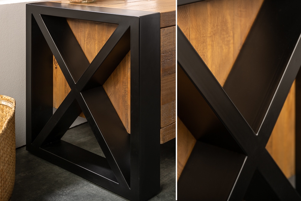 Massives TV-Lowboard THOR 200cm recyceltes Pinienholz im Industrial Design