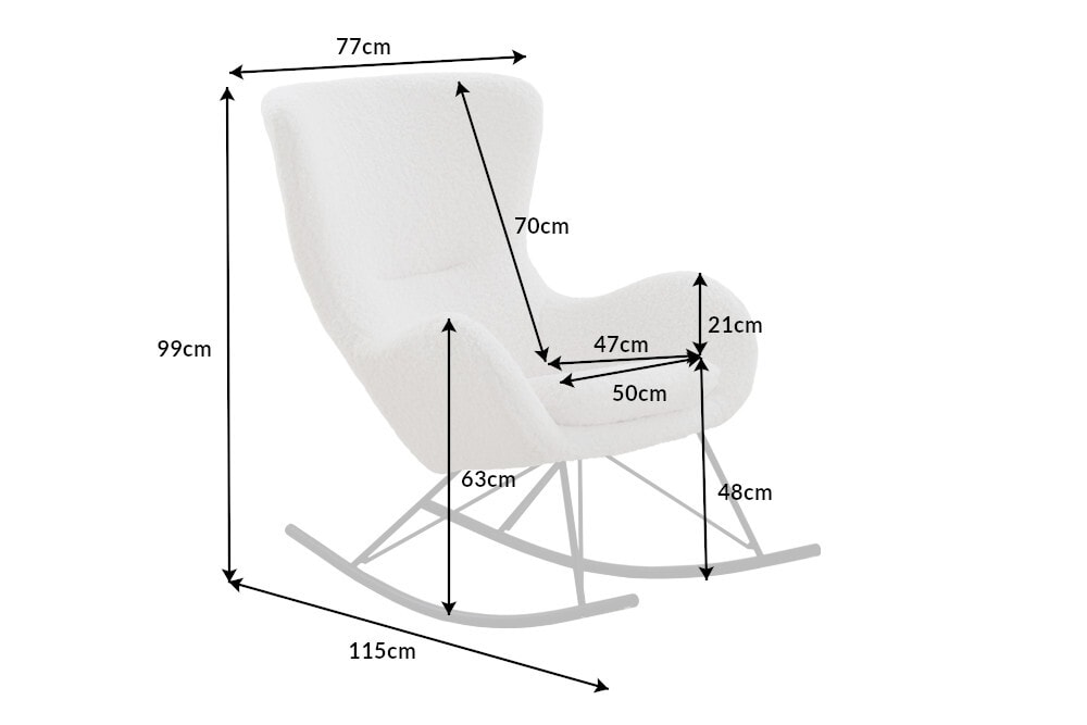 Design Schaukelstuhl SCANDINAVIA SWING weiß Bouclé Sessel schwarz Metall