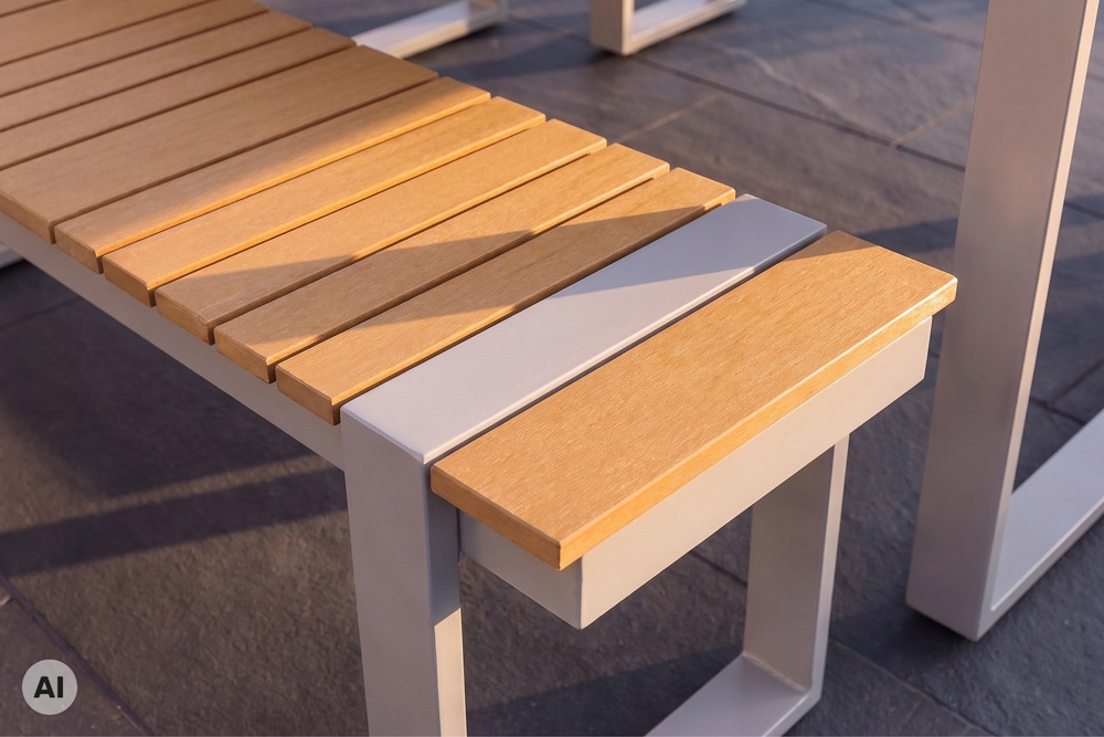 Moderne Outdoor Sitzbank TAMPA LOUNGE 160cm greige natur Moderne Outdoor Sitzbank TAMPA LOUNGE 160cm greige natur