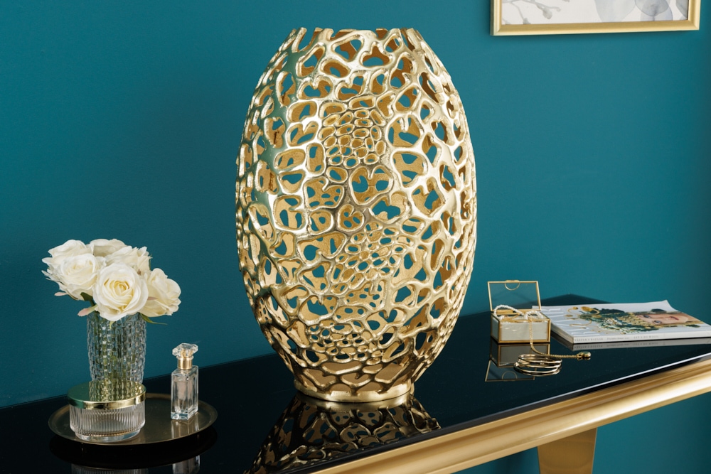 Filigrane Design Vase ABSTRACT LEAF gold 50cm Handarbeit