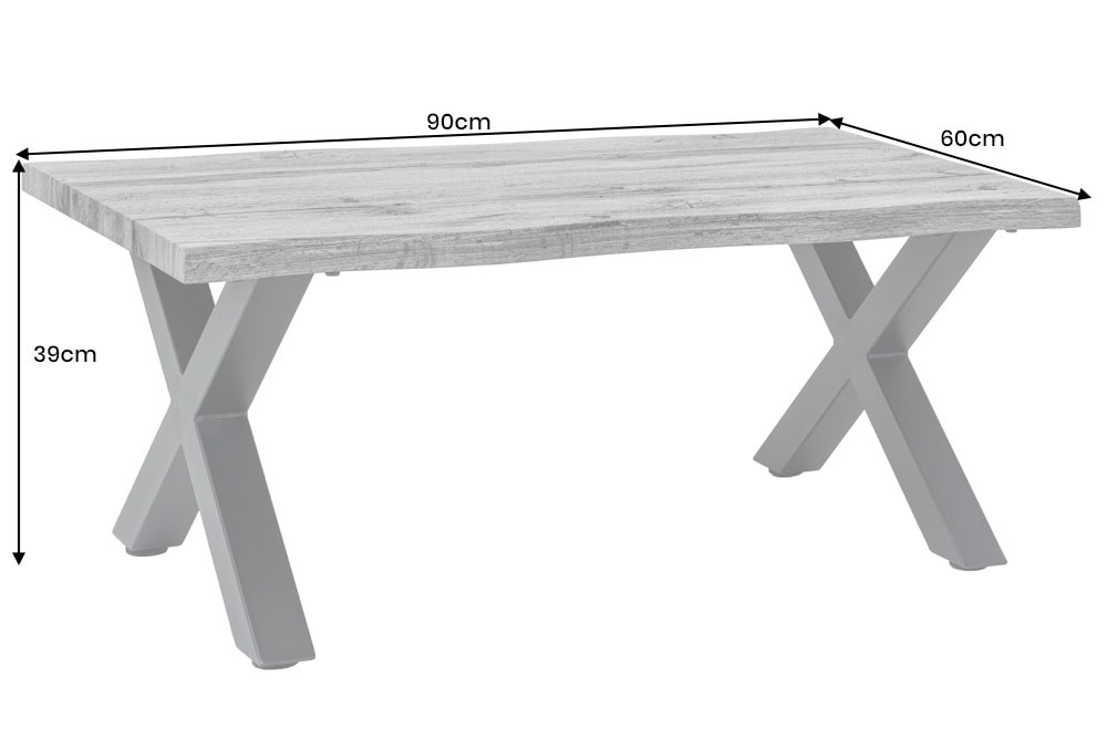 Industrial Couchtisch WILD 90cm grau Wildeichen-Design schwarz Metall Baumkante