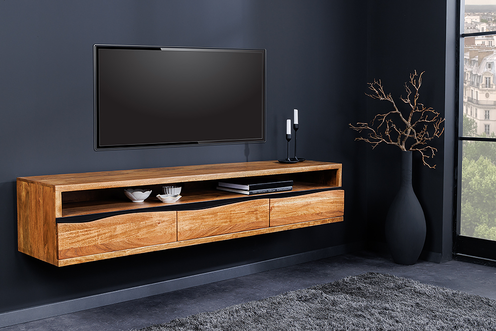 Hängendes TV-Lowboard MAMMUT 160cm braun Akazie honey finish Massivholz Baumkante