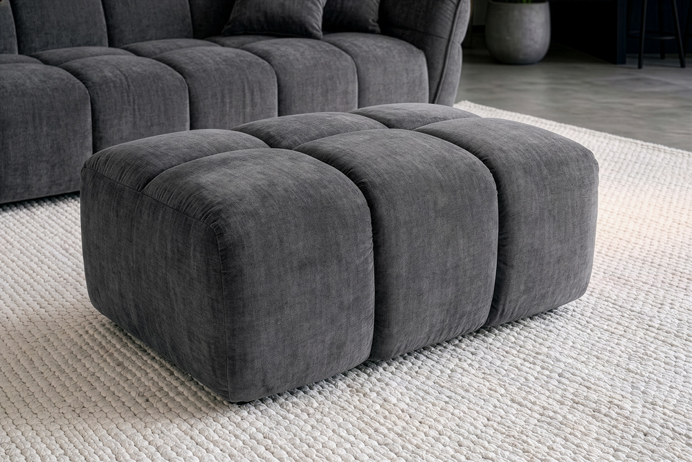Moderner Hocker CLOUD 100cm grau Vogue Samtstoff Federkern Fußhocker Sitzhocker