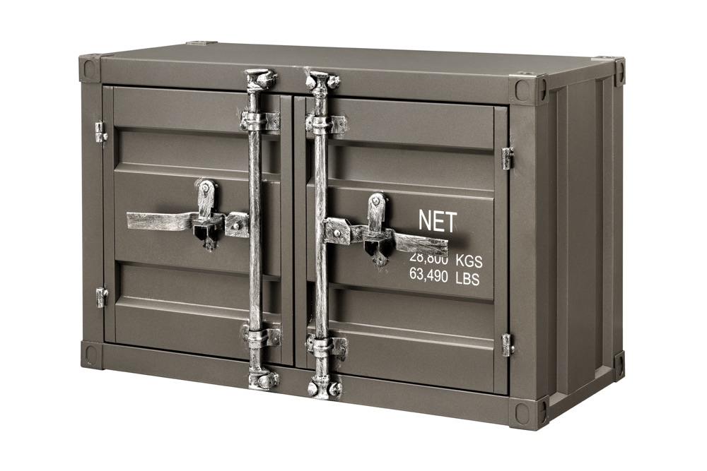Container-Schrank GLOBETROTTER 80cm anthrazit Metall Couchtisch mit Flügeltüren Kommode
