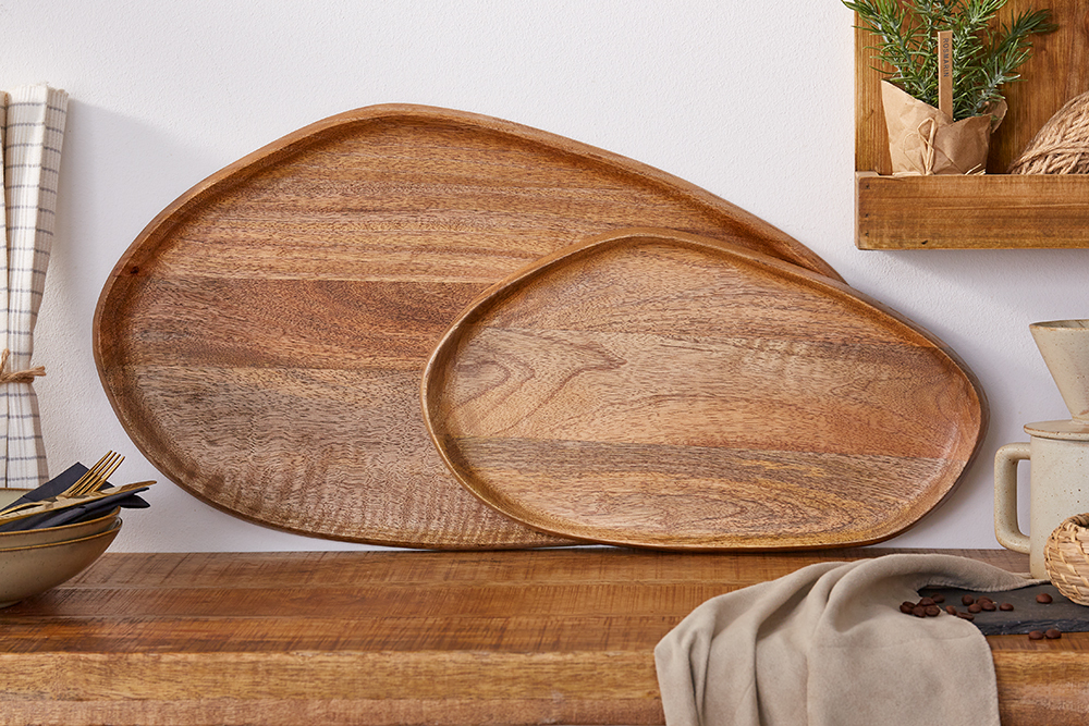 Massives Tablett 2er Set AMAZONAS 56cm Mangoholz handgearbeitet