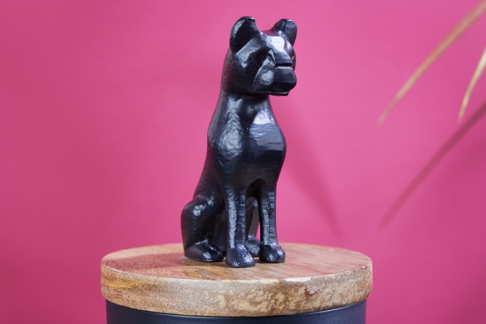 Design Dose PANTHER 20cm schwarz natur Mangoholz Panther-Figur Metall Dekoration