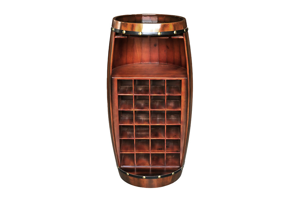 Massives Weinregal BODEGA 97cm coffee braun Pinie Fass-Bartisch für 24 Flaschen
