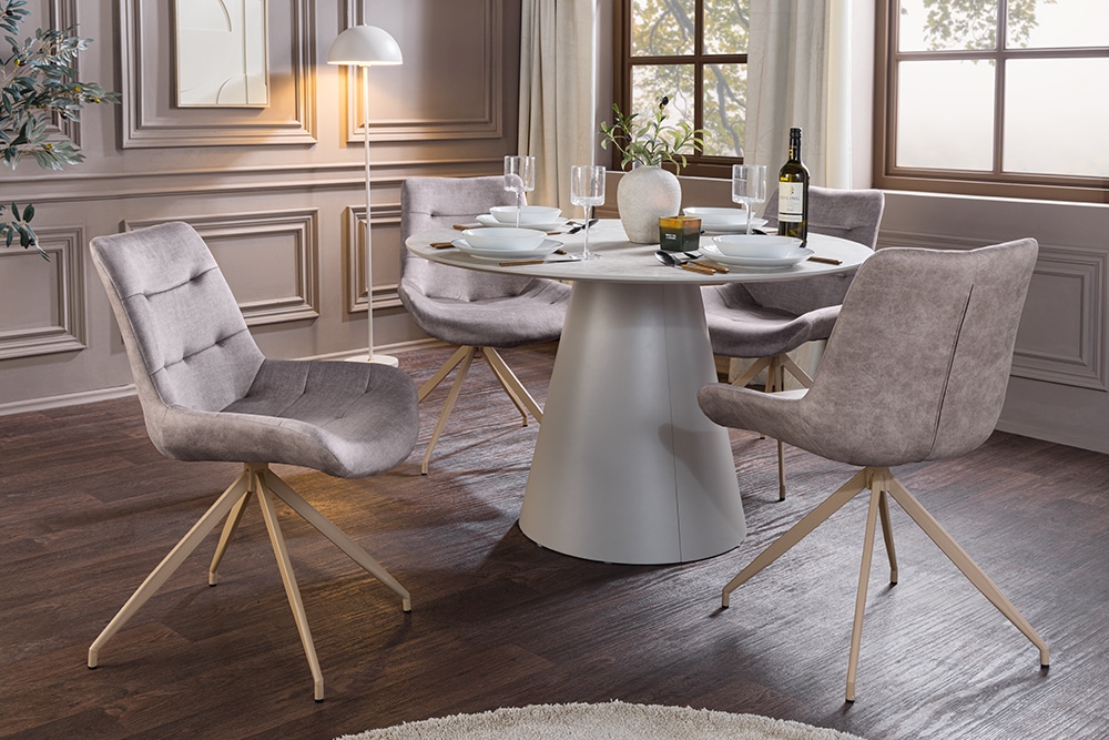 Design Stuhl DIVANI taupe Samt beiges Metallgestell