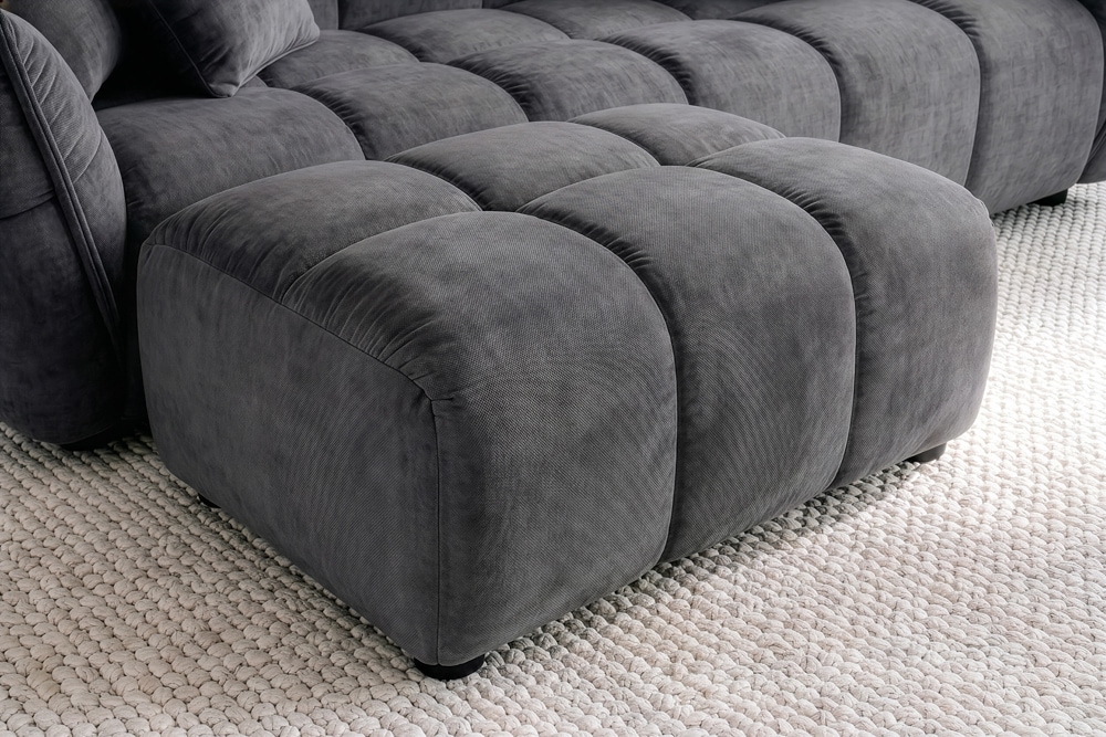 Moderner Hocker CLOUD 100cm grau Vogue Samtstoff Federkern Fußhocker Sitzhocker