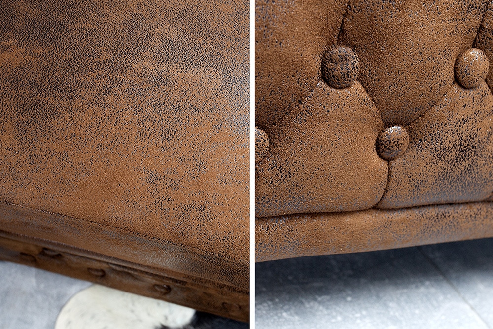 Chesterfield Sessel 110cm antik braun mit Knopfheftung und Federkern