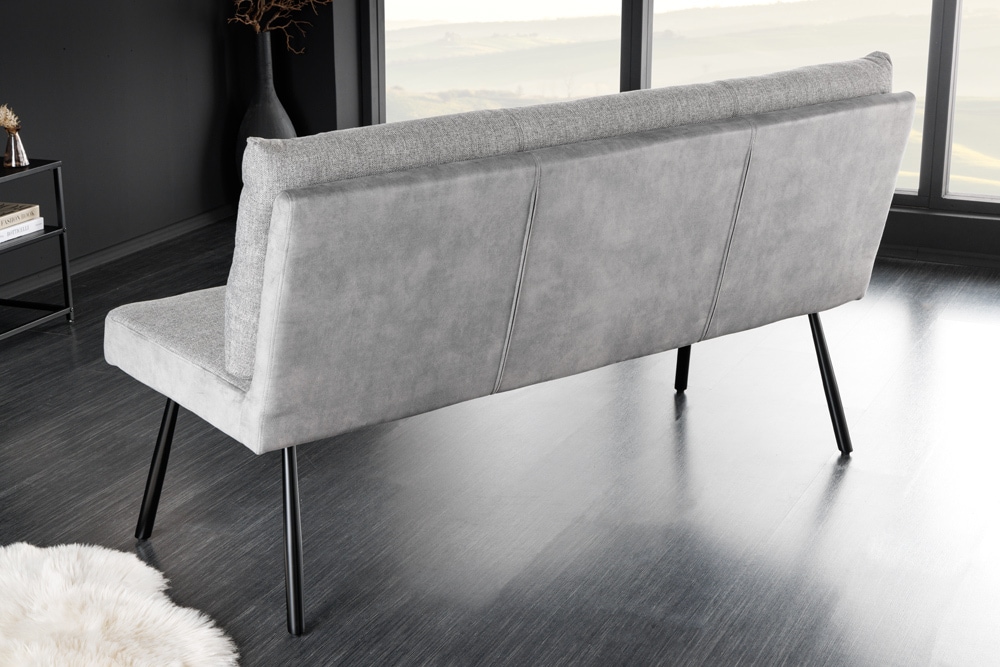 Moderne Sitzbank BIG GEORGE 160cm grau Samt Strukturstoff Taschenfederkern Metall