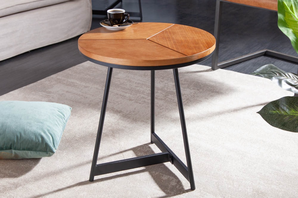 Runder Beistelltisch OAK ELEGANCE 45cm Eiche-Design schwarzes Metallgestell