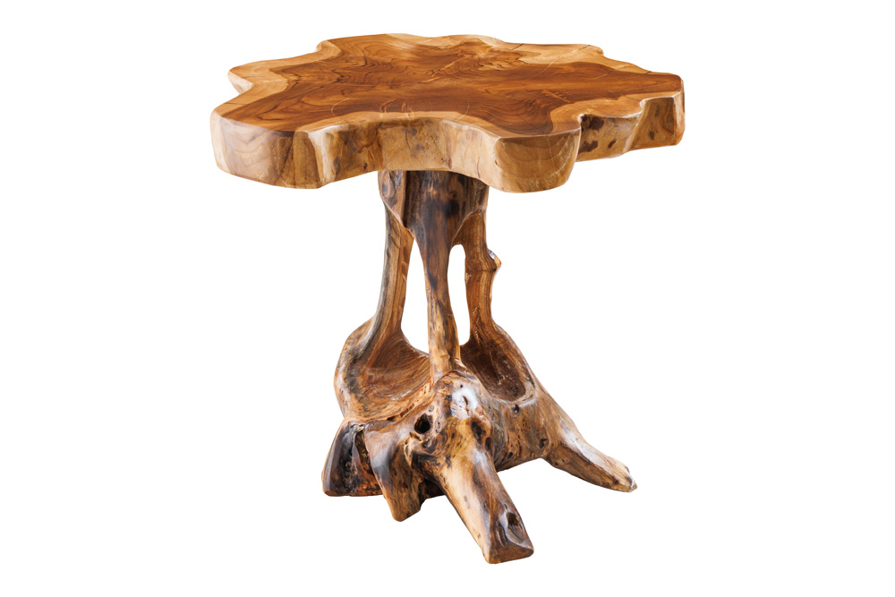 Massivholz Beistelltisch ROOT 40cm natur Teak aus Wurzelholz im Stelzen-Design