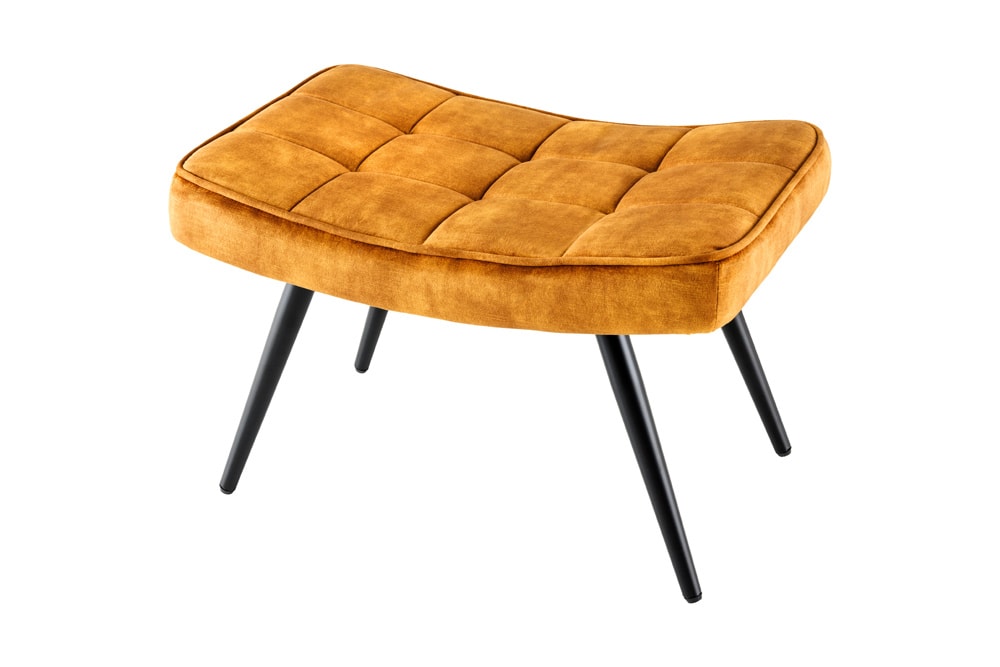 Moderner Hocker SCANDINAVIA senfgelb Samt schwarze Metallbeine Fußhocker
