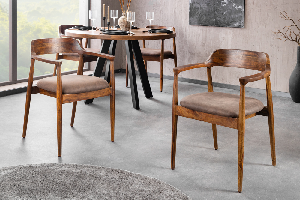 Design Stuhl KENNEDY braun massives Sheeshamholz mit Polstersitz Microfaser