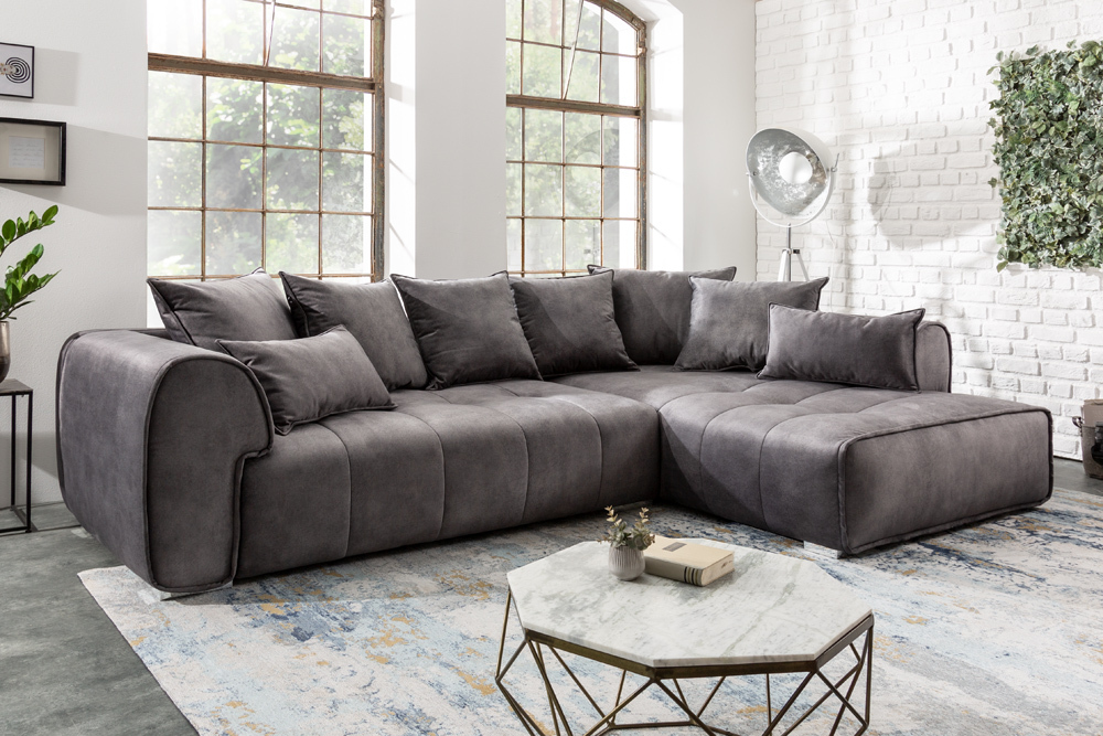 Modernes XXL Ecksofa CLAN 320cm anthrazit Samt Bigsofa inkl. Kissen