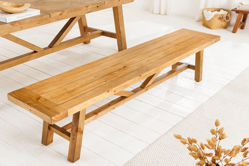 Massive Sitzbank RIVIERA 180cm natur recyceltes Pinienholz Landhaus-Stil