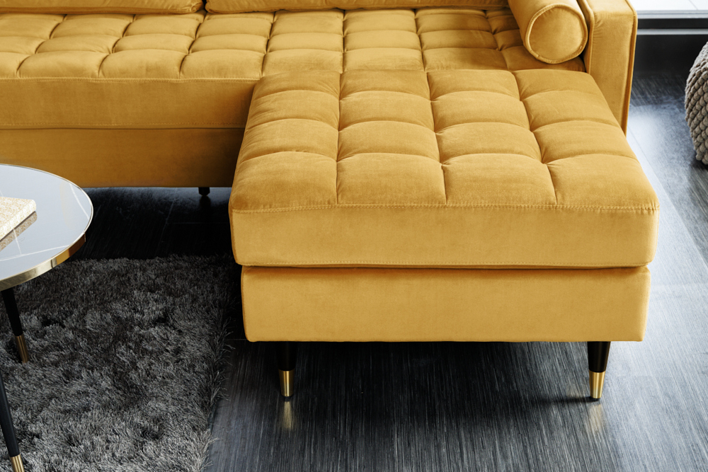 Design Hocker COZY VELVET 80cm senfgelb gold Samt Metallfüße