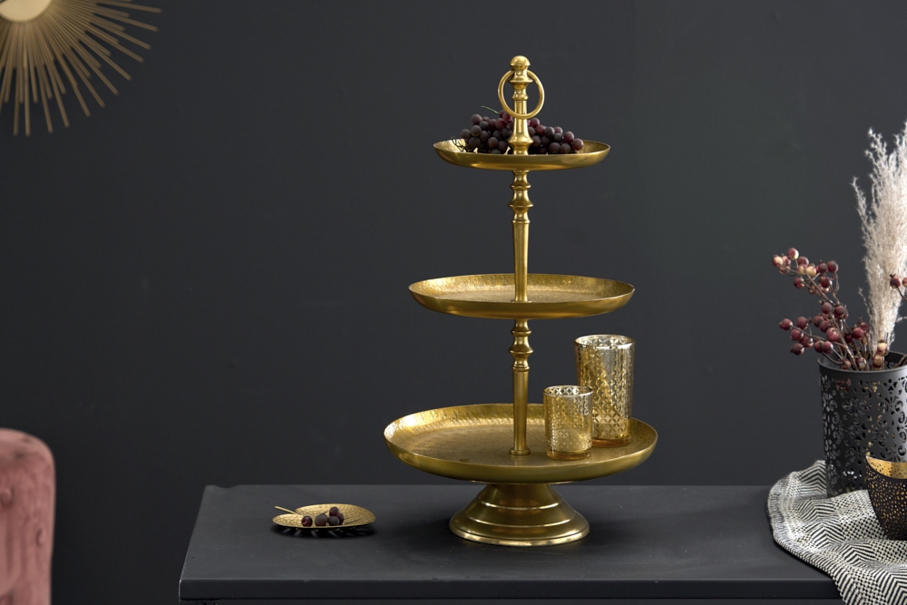 Etagere ORIENT 50cm gold im Hammerschlag Design mit drei Etagen