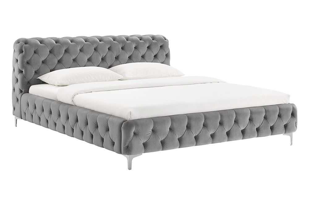 Doppelbett MODERN BAROCK 180x200cm grau Samt Chesterfield Design