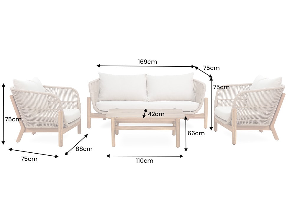Wetterfestes Gartenlounge Set ROPE natur beige Akazienholz Aluminium inkl. Tisch Sitzpolster
