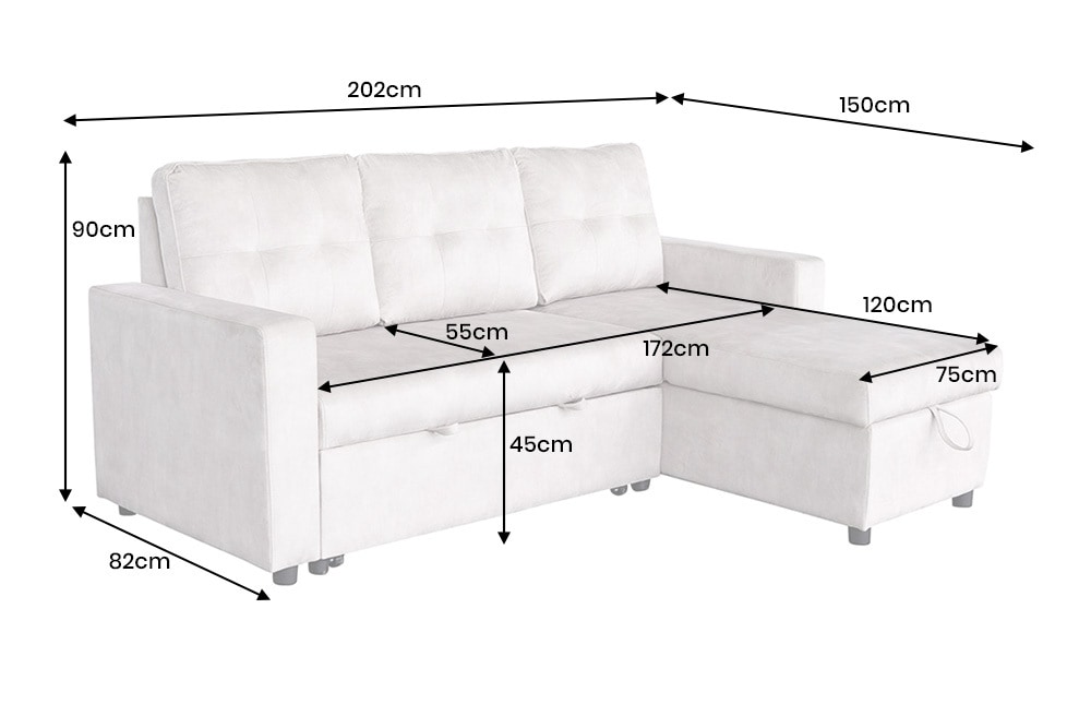 Ecksofa mit Schlaffunktion APARTMENT beidseitig aufbaubar champagner beige Samt inkl. Stauraum