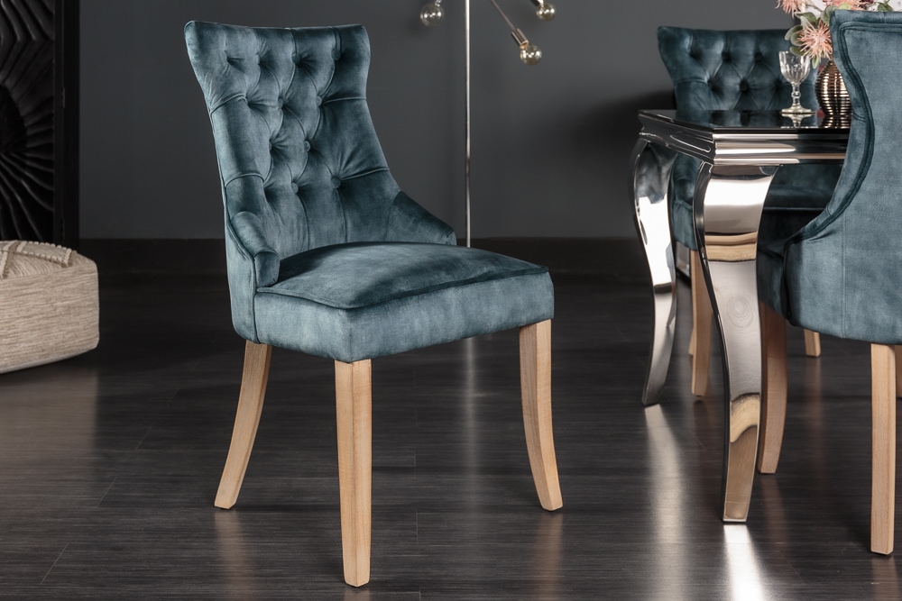 Eleganter Stuhl CASTLE petrol Samt Landhausstil mit Komfortgriff
