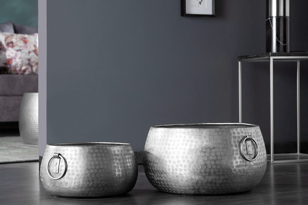 Handgefertigte Schalen 2er Set ORIENT silber Blumentopf im Hammerschlagdesign