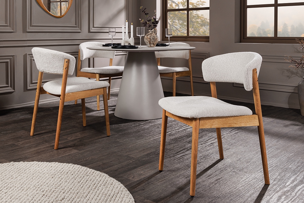 Design Stuhl VALHALLA WOOD natur Eiche Massivholz creme Strukturstoff