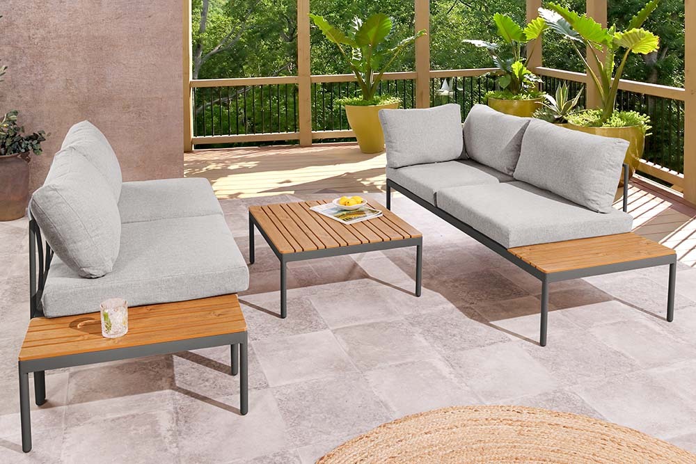 Outdoor Lounge MOBILE MODULAR anthrazit hellgrau Garten-Sitzgruppe inkl. Tisch und Kissen