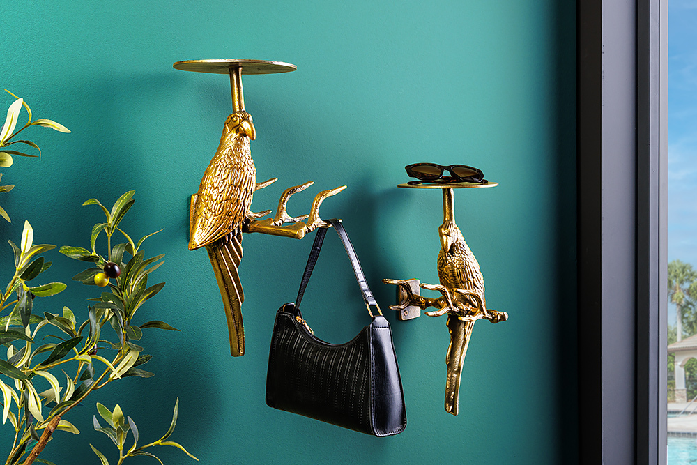 2er Set Wandgarderobe WILDLIFE BIRDS 45cm gold Metall Hammerschlag Design handmade