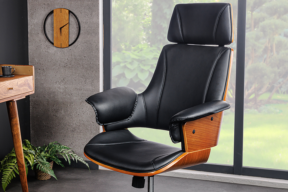 Höhenverstellbarer Bürostuhl MANHATTAN Kunstleder Walnuss mit Armlehne Retro Design
