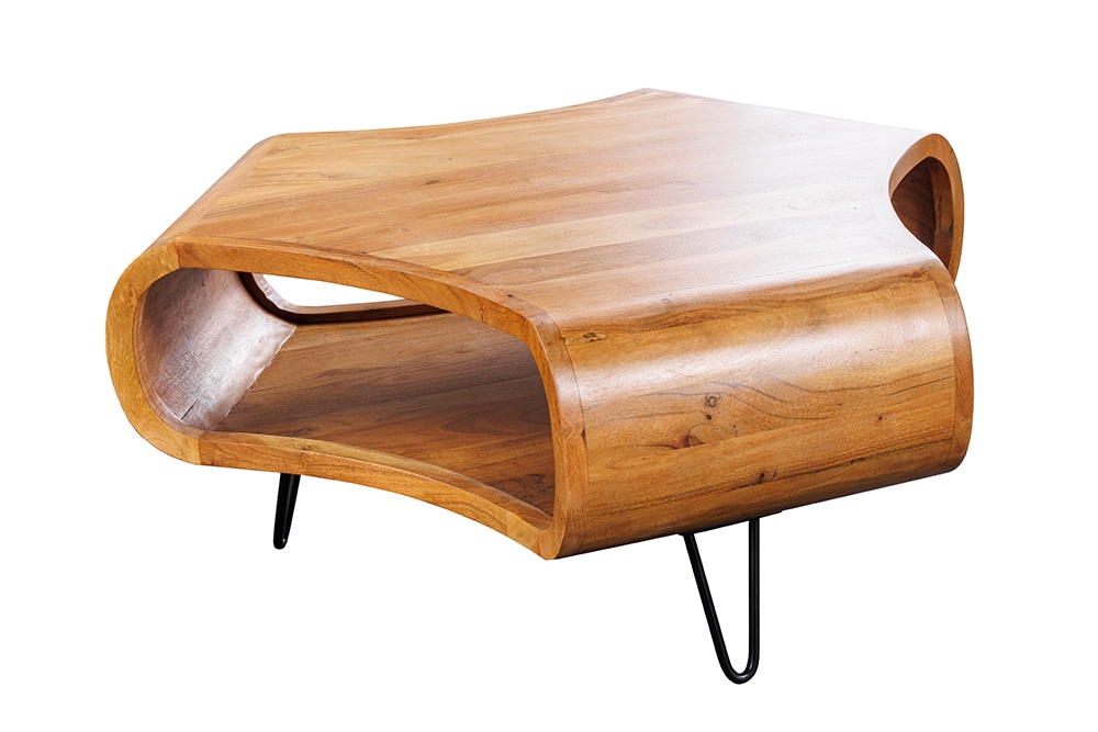 Massiver Couchtisch ORGANIC LIVING 90cm braun honey finish Akazienholz  mit Stauraum