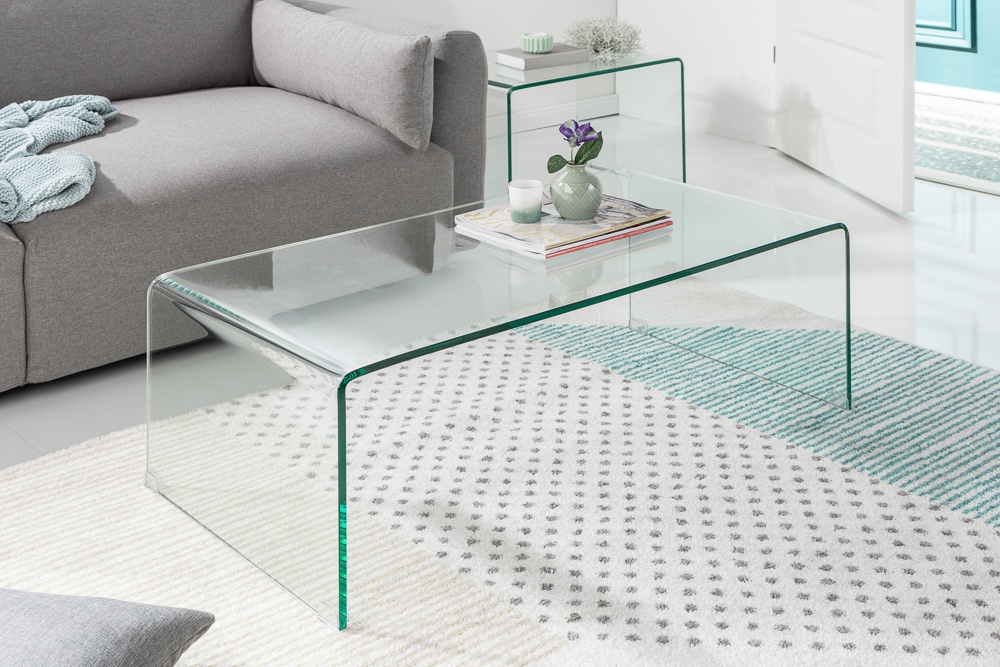 Hochwertiges 2er Set Glas Couchtisch FANTOME 100cm transparent