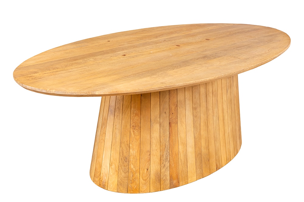 Ovaler Esstisch ART DECO 220cm beige massives Mangoholz cream finish mit Säulenfuß