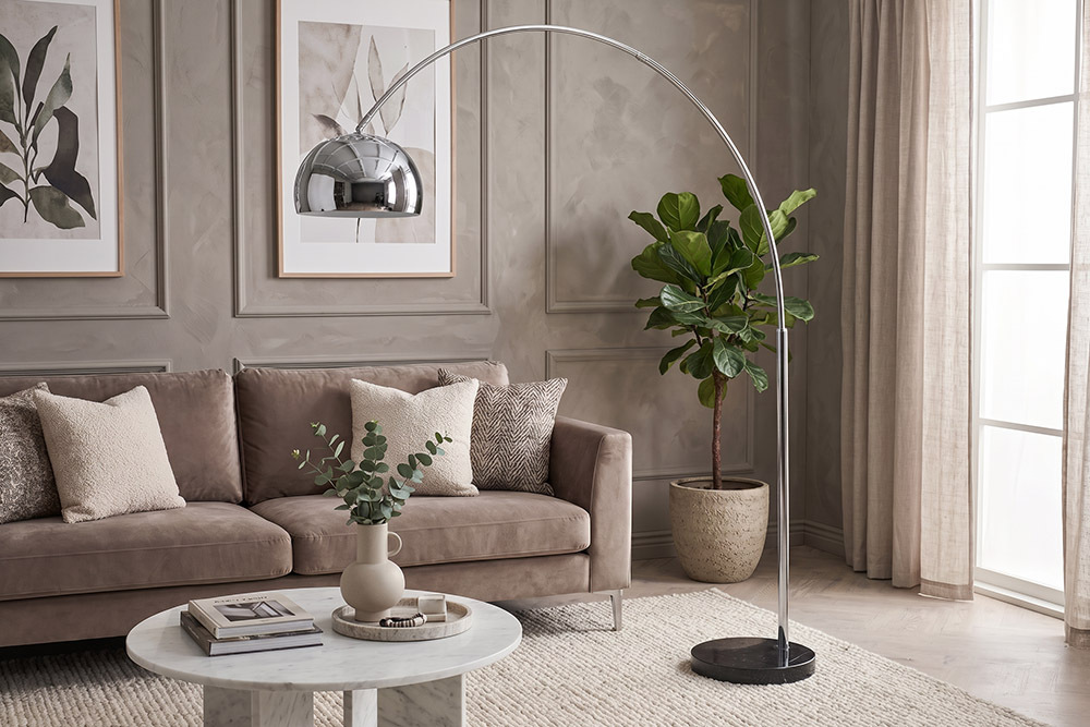 Ausziehbare Bogenlampe LOUNGE DEAL 170-210cm chrom Marmorfuß Stehlampe