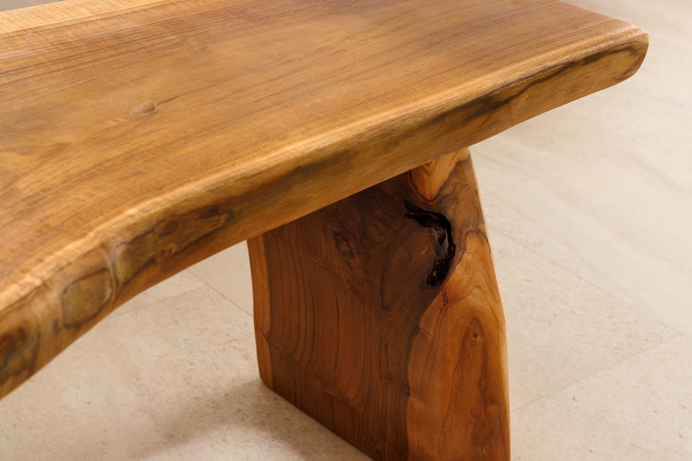 Massivholz Bank ROOT 100cm braun natur Teak Baumstamm