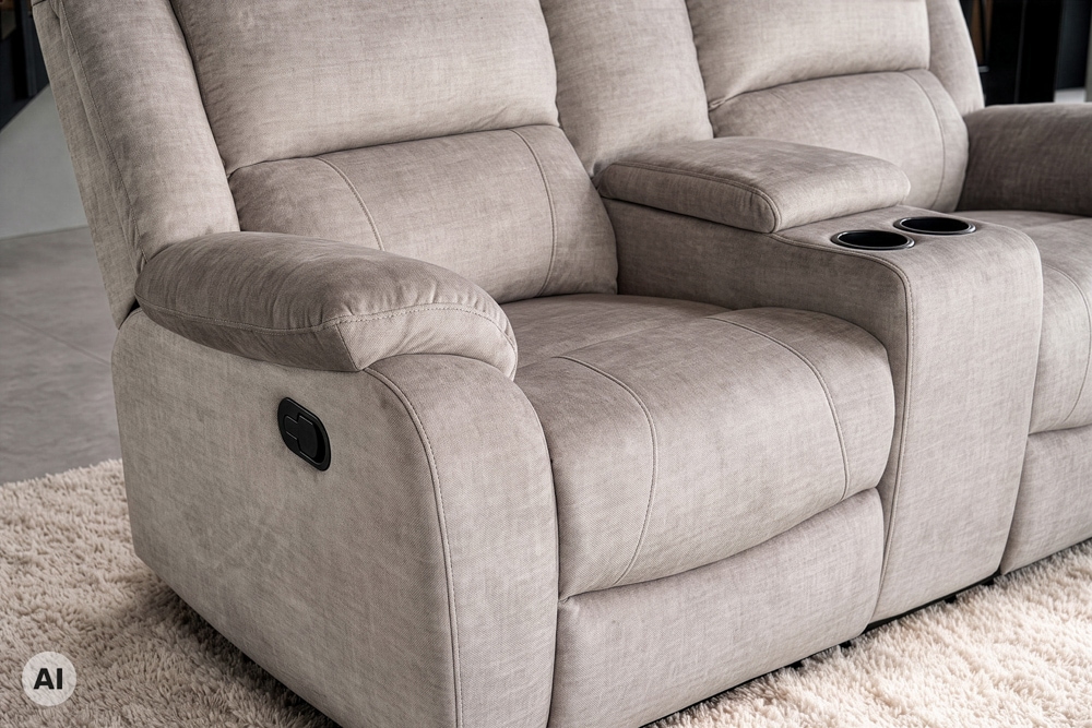 Exklusiver 2er Kinosessel HOLLYWOOD champagner beige hochwertiger Vogue Veloursstoff mit Cupholder