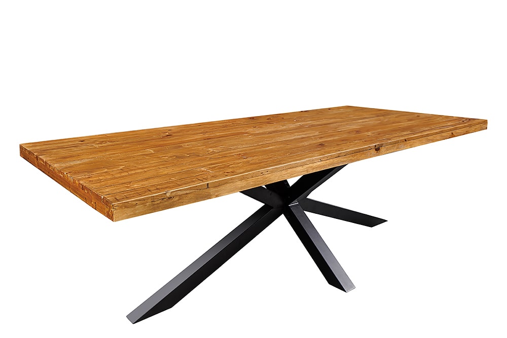Massivholz Esstisch GALAXIE 200cm vintage braun Pinie recycelt Industrial Design