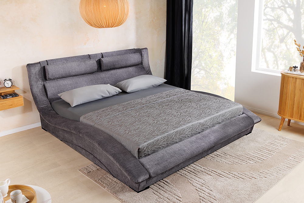 Bett SWING 180x200cm grau Vogue Seiden Samtstoff