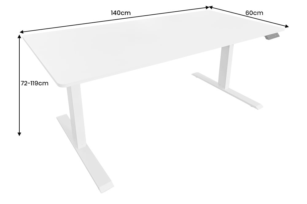 Höhenverstellbarer Schreibtisch WHITE DESK 140cm weiß Metallgestell Bürotisch