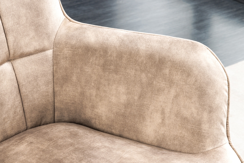 Moderner Sessel SCANDINAVIA champagner beige Samt schwarze Metallbeine mit Armlehne